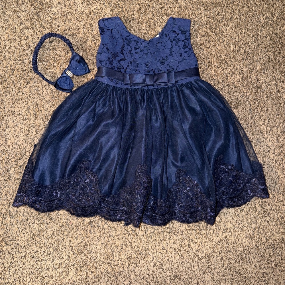 Amazon Navy Blue Lace Kids Formal Dress